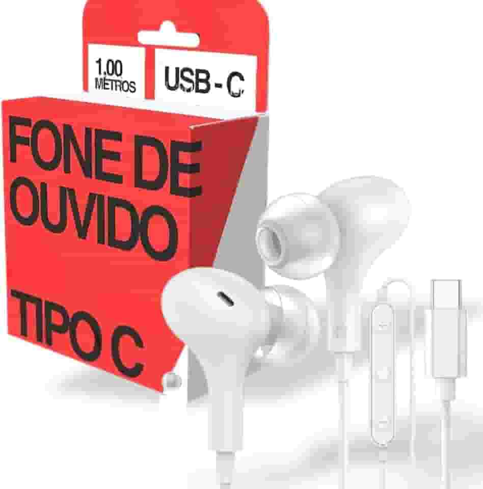 Fone de Ouvido com Fio Entrada Tipo C USB Para Samsung Galaxy Android Motorola LG JBL Xiaomi Redmi Phillips Infinix Asus ZTE Apple AKG Smartphone Redução de Ruído Qualidade Premium (Branco)