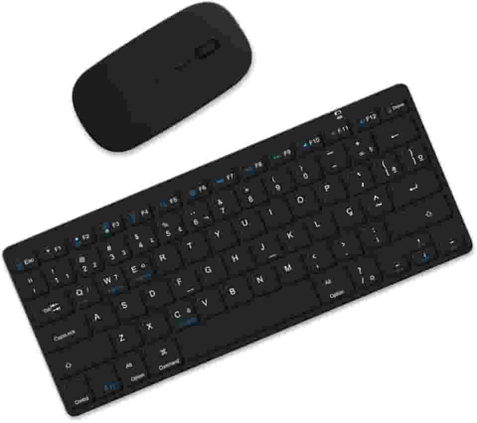 Kit Teclado e Mouse sem fio Bluetooth com Design Confortável, Durável, Para Tablet e Celular, Computador, Android, Note Layout ABNT2 Brasileiro (Preto)