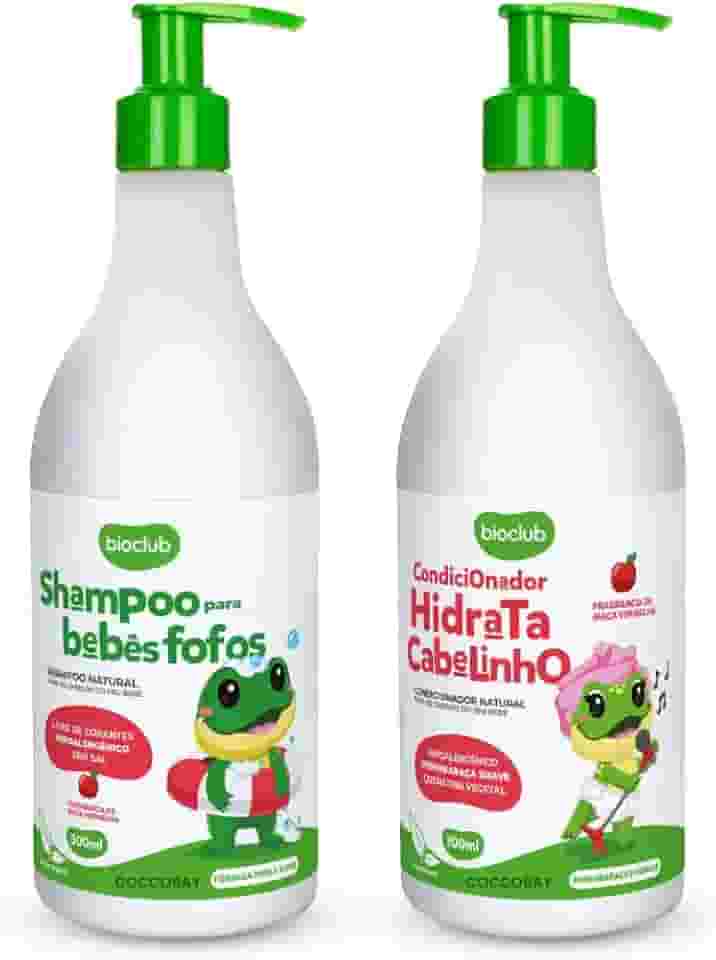 Kit Shampoo E Condicionador Infantil Natural Bioclub® Hipoalergênico Com Queratina Vegetal Sem Sal Para Bebês e Crianças Perfume Suave 600ml