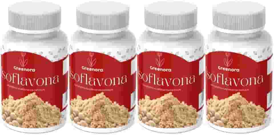 Isoflavona 60 Cápsulas – Suplemento Natural para Equilíbrio Hormonal Feminino, Alívio dos Sintomas da Menopausa e TPM, Rico em Isoflavonas da Soja, Vegano e Sem Glúten (Kit 4)