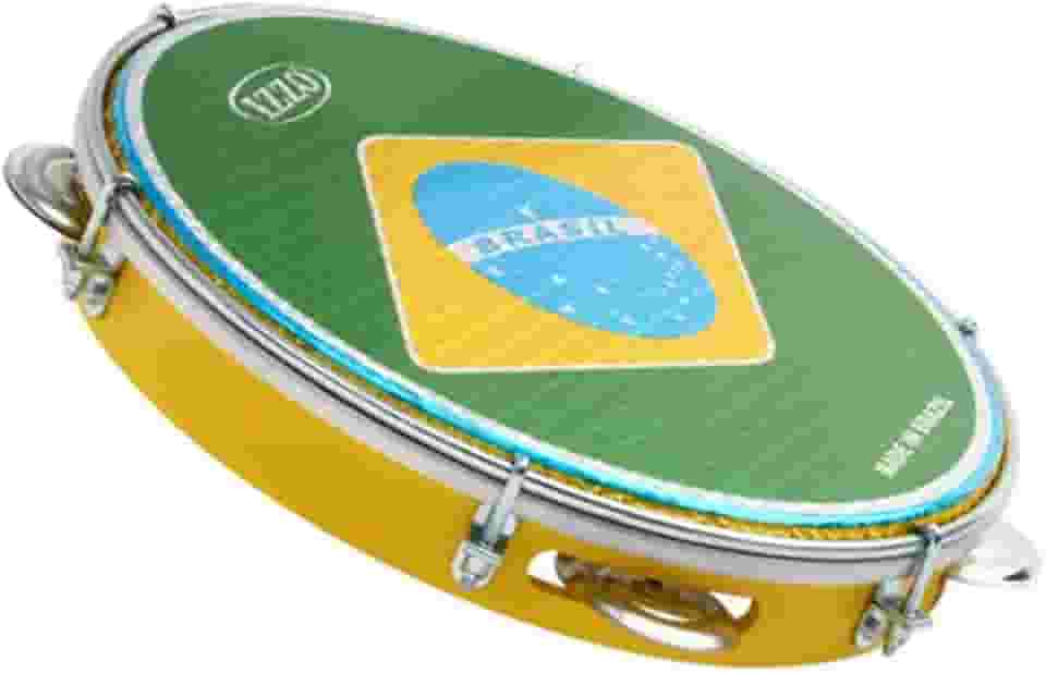 Pandeiro Izzo 10' ABS Amarelo com Pele Bandeira do Brasil Corpo Leve e Resistente 6 Afinadores 5 Pares de Platinelas Flandres
