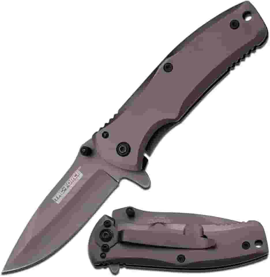 Faca dobrável TF-848-MC Tac Force TF-848 Spring Assist, lâmina de borda reta de titânio cinza, cabo cinza