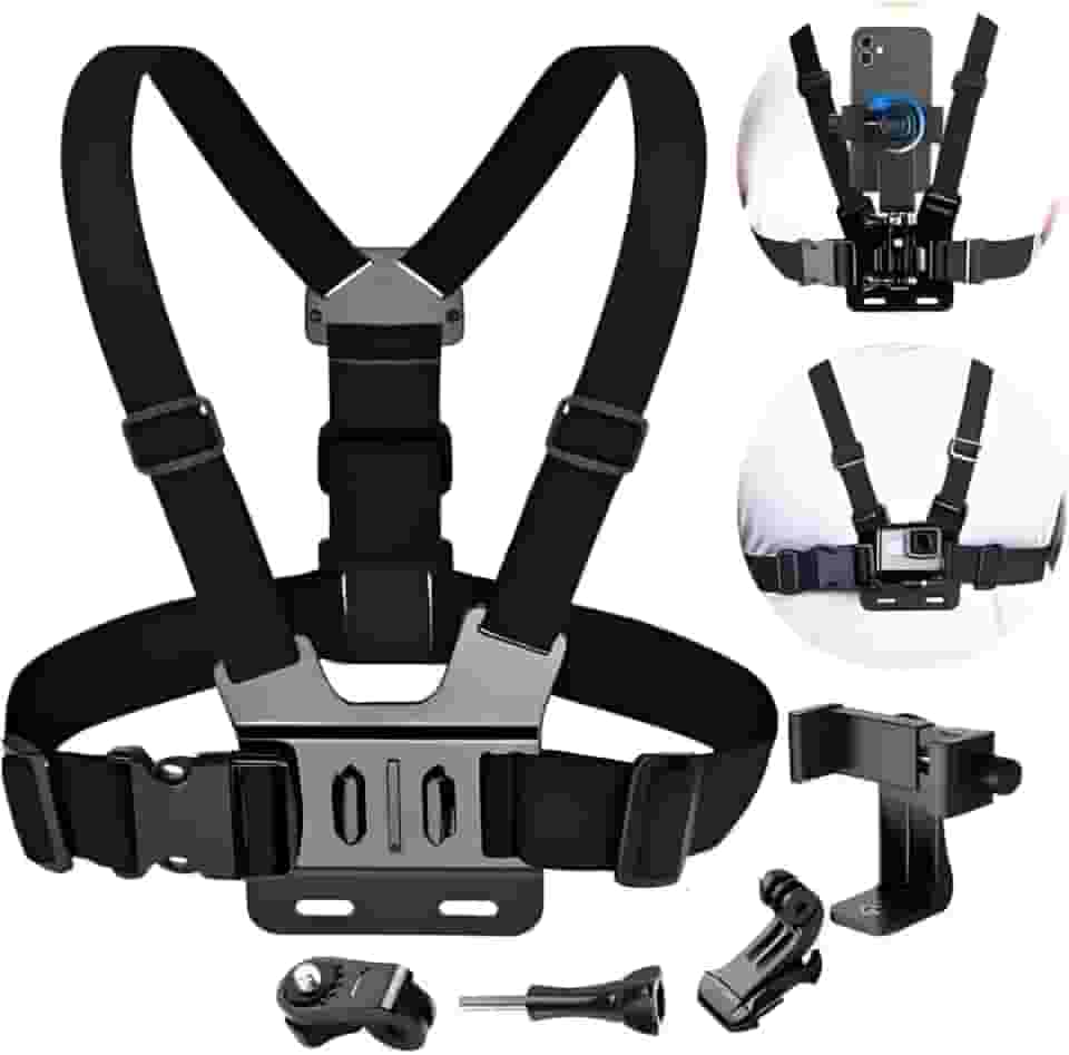 Suporte de Peitoral Para Celular E Câmera Esportiva Gopro Ajustável 360°, Colete Para Vídeo e Filmagem Esportiva Moto Bike Corrida, Camera Ação Confortável, Mãos Livres - Premium