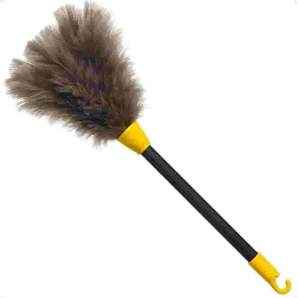 Espanador de Pó com Penas Naturais Cabo Longo para Limpeza de Móveis e Objetos 48 cm