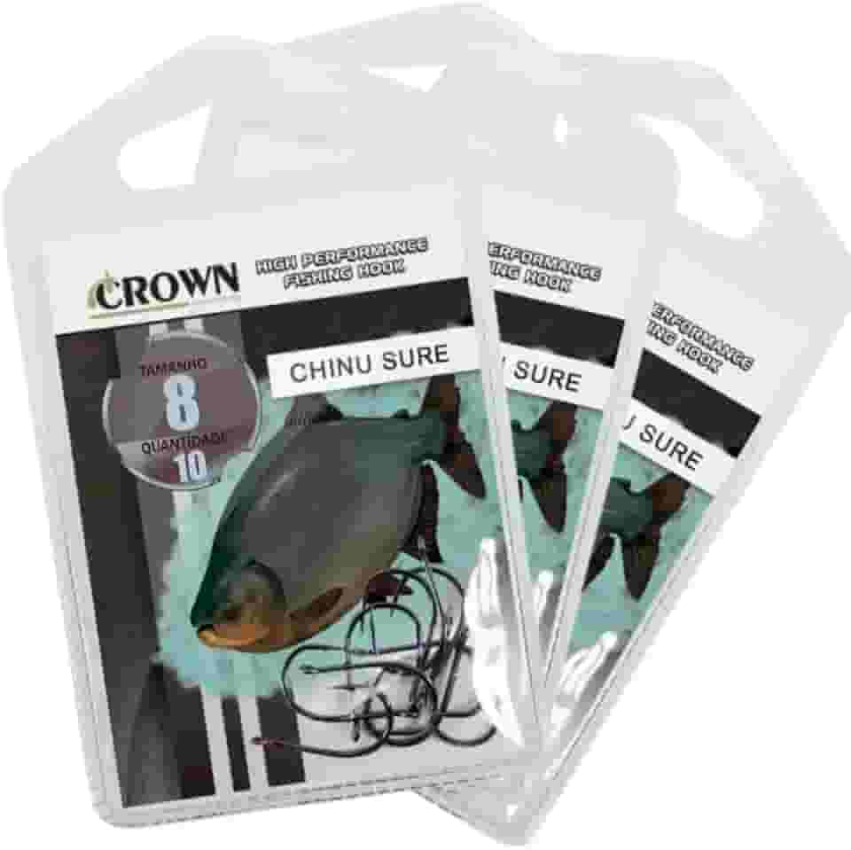 Kit 30 Anzóis Crown N°08 Sem Farpa e Fisga Chinu Sure Black
