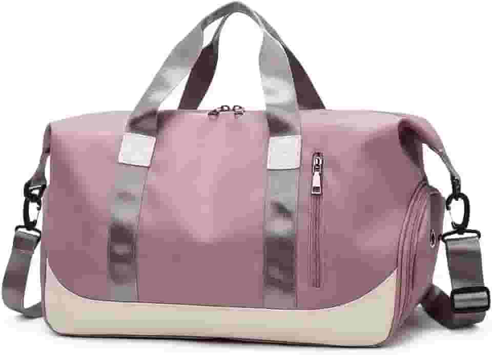 Bolsa de Viagem Esportiva, Mala de Mão com Alça Transversal, Grande Capacidade para Academia e Viagens (Rosa Malva)