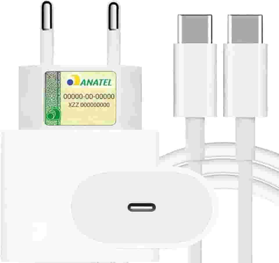 Kit Carregador Turbo 30W Tipo-C + Cabo USB-C para USB-C, compativel com Novo iPhone 16, 16 pro, 16 pro max, iPhone 15 pro max, iOS, Todos Dispositivos, Android Galaxy, Tablets, Notebooks, Tablets