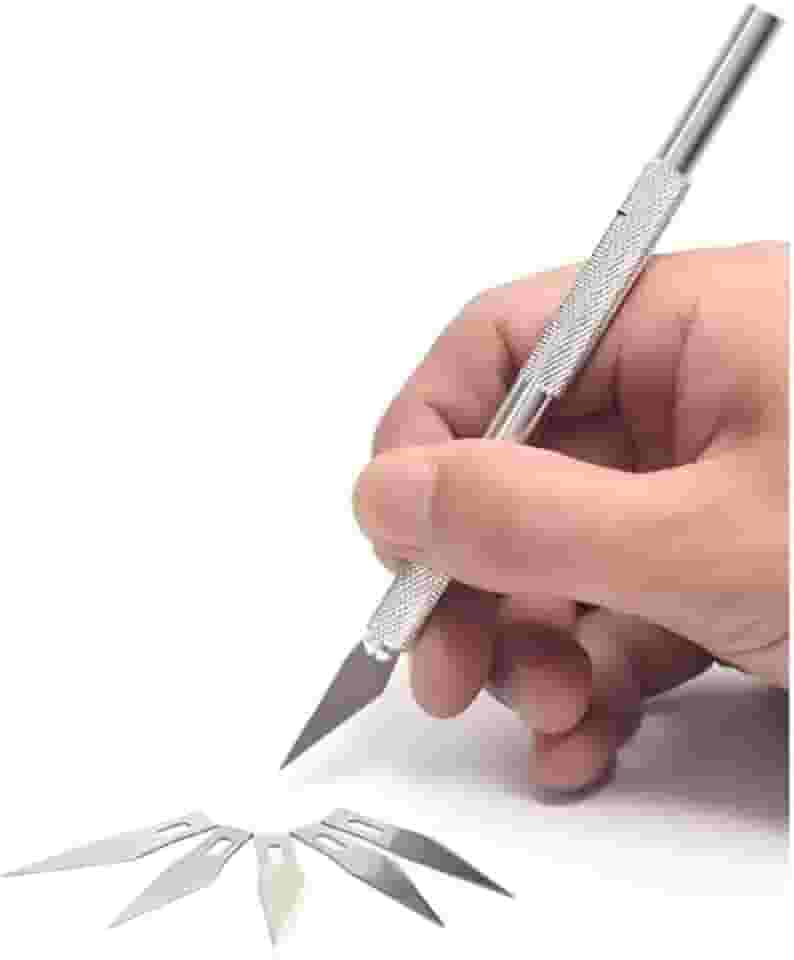 Estilete de Precisão Bisturi Profissional com 6 Lâminas de Reposição - Cabo de Alumínio Antiderrapante Ergonômico Afiado e Durável Ideal Artesanato Tipo Scrapbook Papel Couro EVA Modelismo Corte Fino