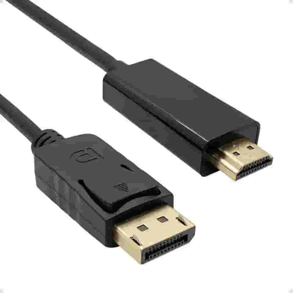Cabo DisplayPort para HDMI, Conversor de Áudio e Vídeo, Preto, 1,8m, Suporte 4K, 144Hz, Conectores Banhados a Ouro, Compatível com PC, TV, Monitor