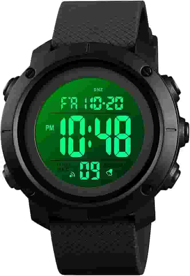 Relógio Digital Masculino Esportivo, Resistente à Água 50M, Display LCD Clara, Pulseira de Silicone Premium Macia, Multifuncional (Cronômetro/Alarme), Leve para Academia e Corrida Eletrônic 1426BKBK