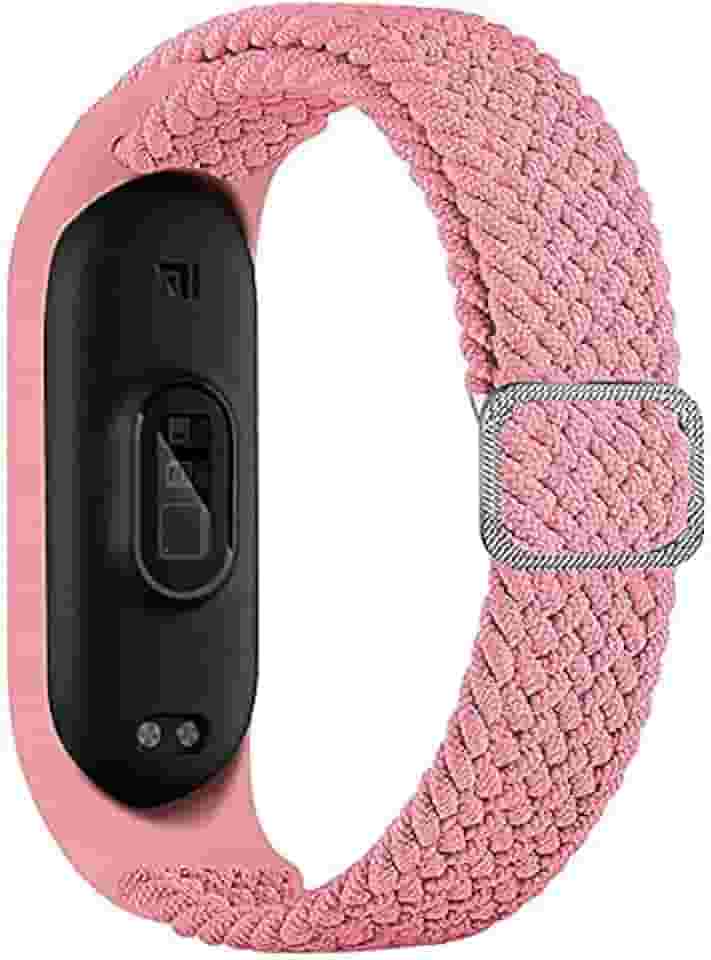 Pulseira Trançada para relogio Xiaomi Mi Band 6,5,4,3 Correia elástica ajustável esportiva Pulseira de substituição para Mi Band 6 5 4 3 (Rosa)