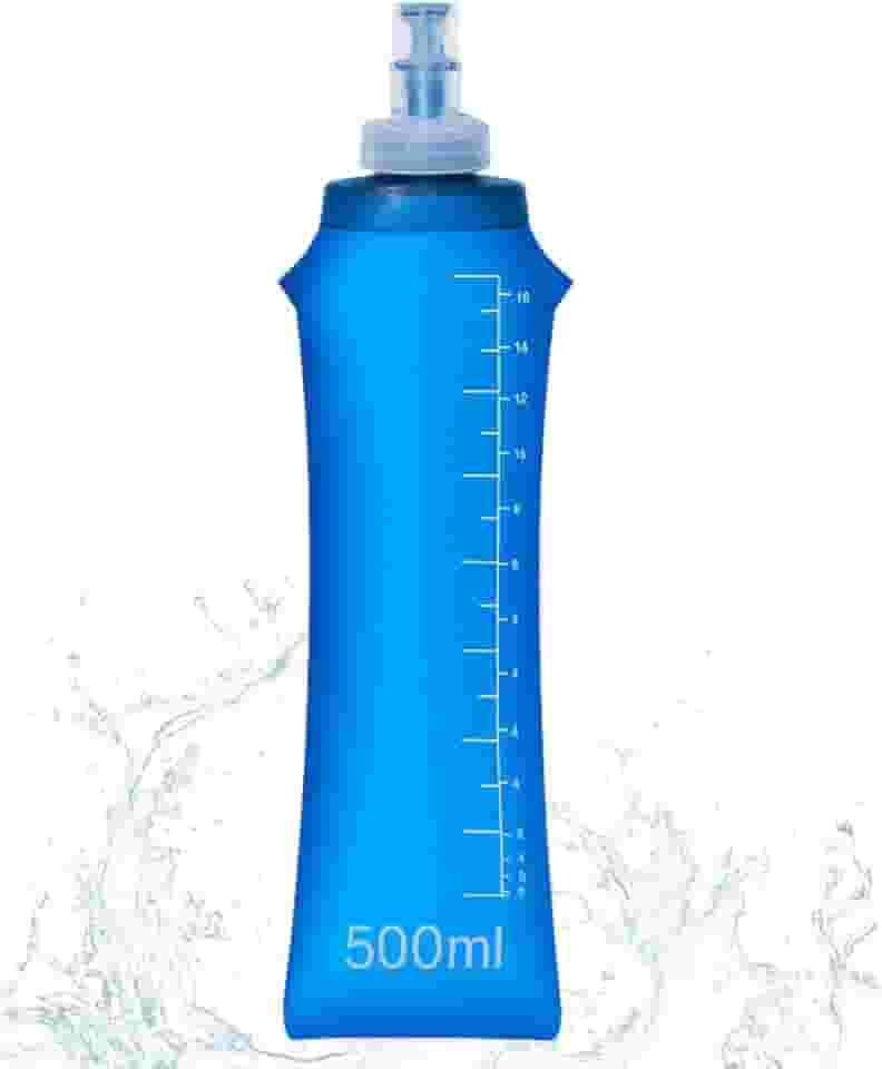 Garrafa de Água Dobrável 500ml Corrida Portátil Esportiva Flexível Silicone Bico Antivazamento BPA Free Bike Ciclismo Camping (Azul)