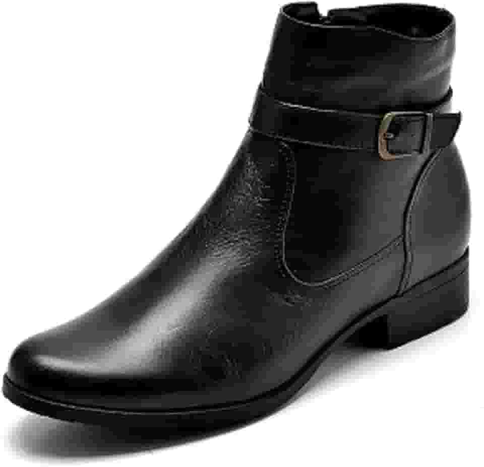 Bota Cano Baixo de Couro Legitimo Preto