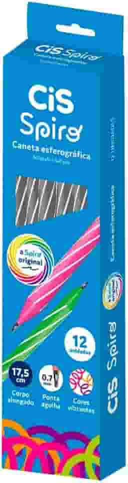 Caneta Esferográfica SPIRO, CIS, Preta, Caixa com 12 unidades