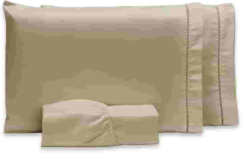 Lençol Queen com Elástico e Fronhas Com Ponto Palito 3 Peças Tecido Aveludado Toque Macio Tecido Grosso resistente Produto Durável (Avelã, Queen)