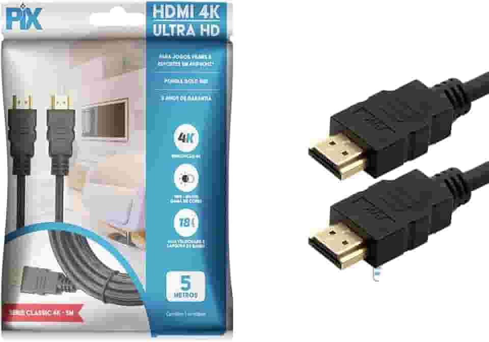PIX Cabo Hdmi 2.0 4K Hdr 19P 5M Gold, 5 metros, Preto