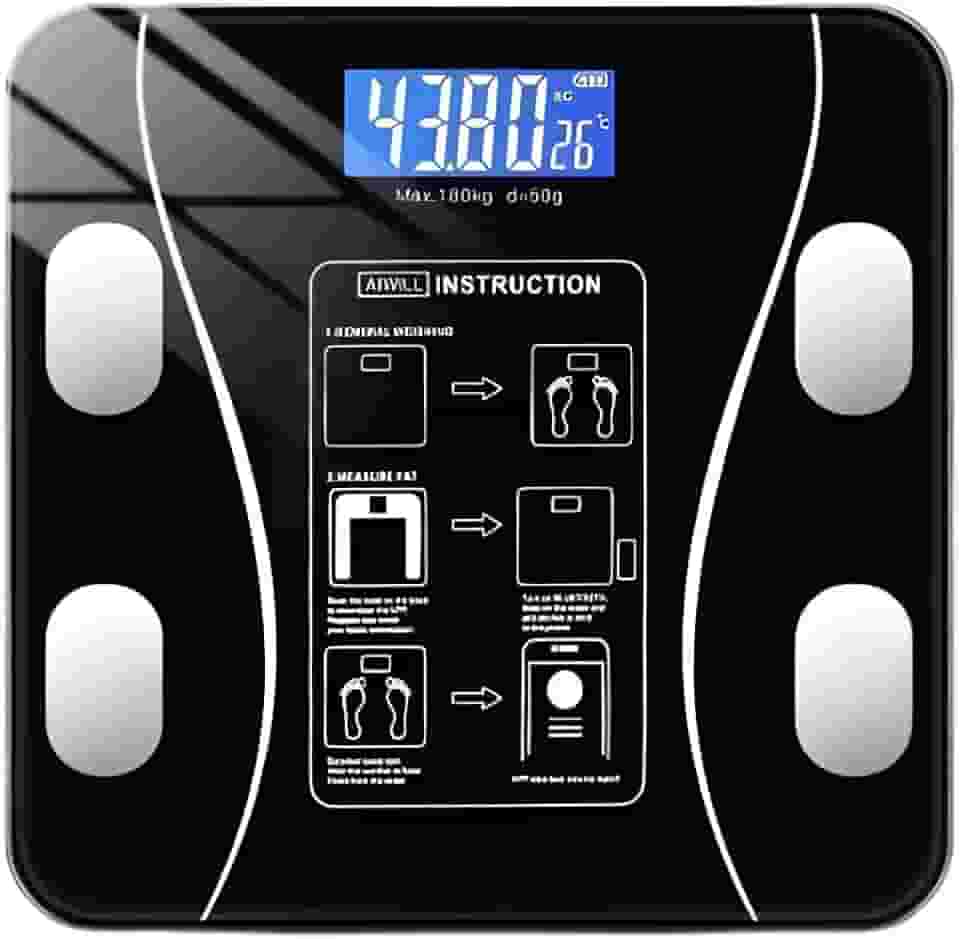 Balança Digital Bioimpedância Bluetooth Com App Inteligente 12 Estatísiticas Corporais iOS Android Para IMC Gordura Corporal Massa Muscular Massa Óssea Taxa Metabólica Metabolismo Vidro Temperado LED