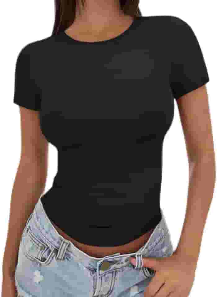Camiseta feminina slim fit cropped - blusa de verão de manga curta para uso casual e treino