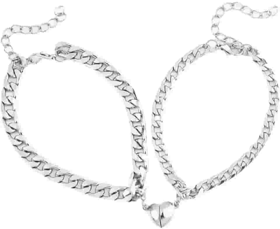 Par de Pulseiras Casal Amizade Coração Imã Magnético Em Aço Inoxidável