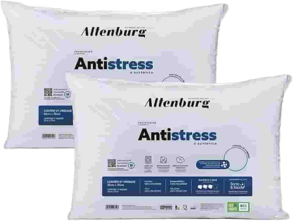 Travesseiros Altenburg Antistress, 50cm x 70cm, Kit 2 Unidades, Antialérgico, Suporte Médio