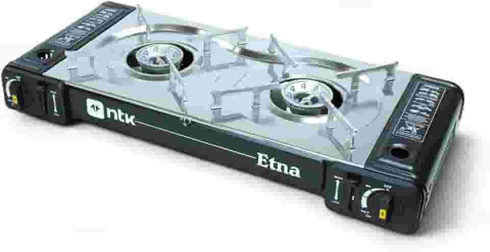 NTK, Fogareiro Horizontal 2 Bocas ETNA Aço Inoxidável 63cm com Controle de Chama e Desligamento Automático, Preto