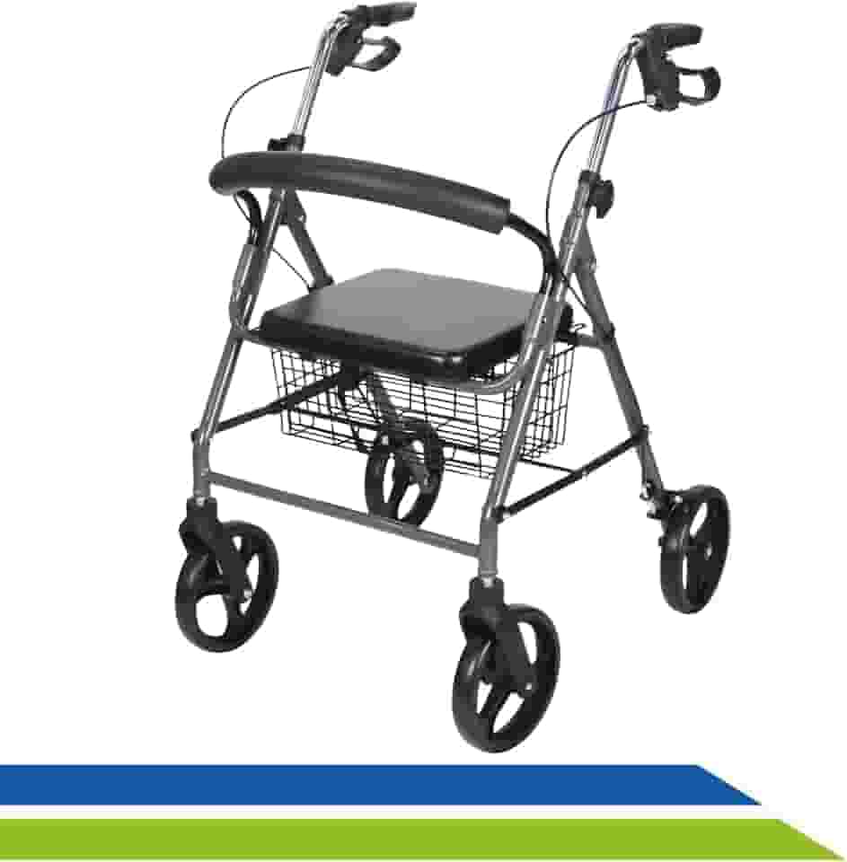 Andador Dobrável Regulável com Assento 4 Rodas até 135kg Adulto Idoso Hidrolight