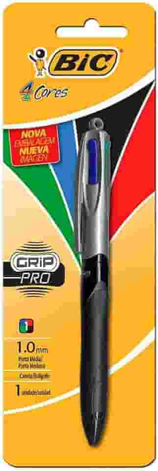 BIC, Caneta Escrita Média Retrátil, 4 Cores Clássicas, Grip Pro, 1 Unidade