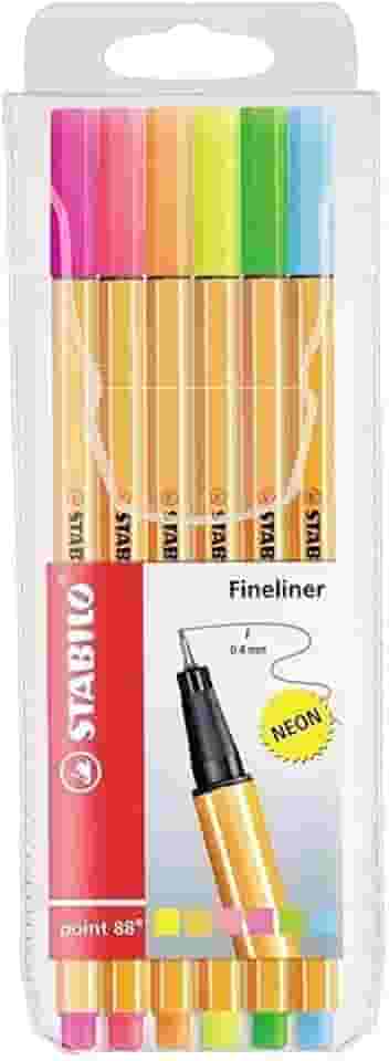Caneta Ponta Fina – STABILO point 88 – Estojo com 6 unidades – Em 6 cores neon