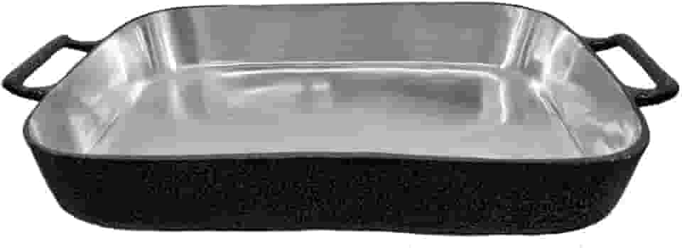 Forma Assadeira Tabuleiro Para Frango 28 cm Aluminio Preto Com Alças