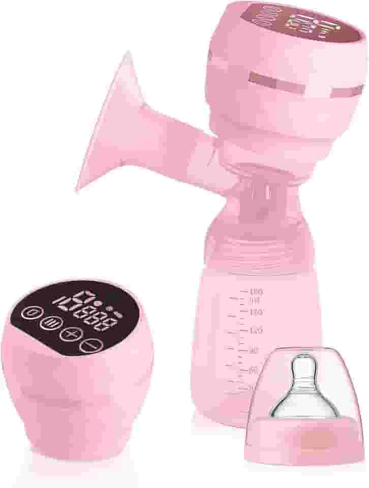 Bomba Tira Leite Materno Elétrica Portátil Recarregável USB – Extratora de leite 9 Níveis de Sucção, Silenciosa, Livre de BPA, com Mamadeira e Cabo Tipo C (Rosa)