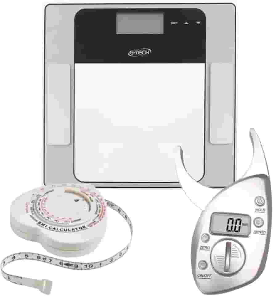 Kit Balança Digital Bioimpedância para Peso Corporal, Fita Antropométrica Incluída com índice IMC, Adipômetro Digital, Avalição Corporal