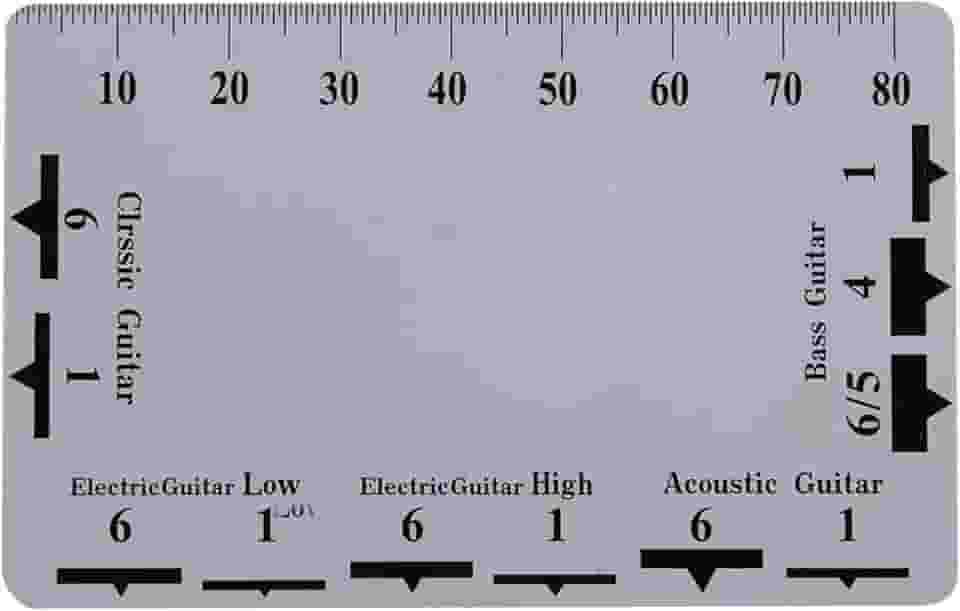 Medidor de ação de cordas, 2 peças, régua de ação de corda, ferramenta de medição Luthier dupla face de plástico para baixo de guitarra, acessórios de guitarra