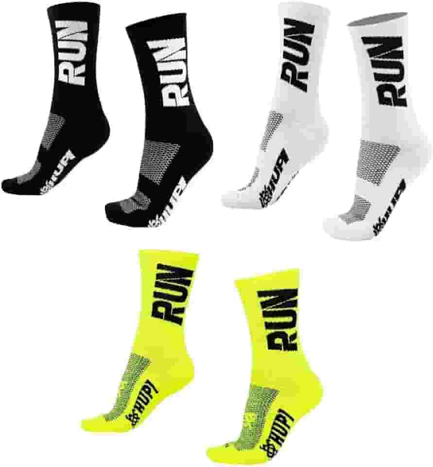 Kit 03 Pares Meia Corrida Hupi Run Preto Branco e Amarelo