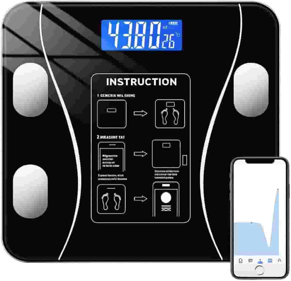 Balança Digital Inteligente com Bioimpedância e Bluetooth, App iOS/Android com Análise Corporal, 180 kg (Preto)