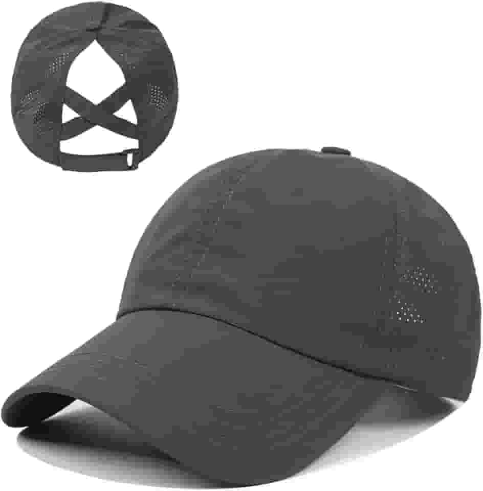 Boné Liso Feminino Rabo Cavalo Ajustável Tecido Respirável Esporte Aba Curva