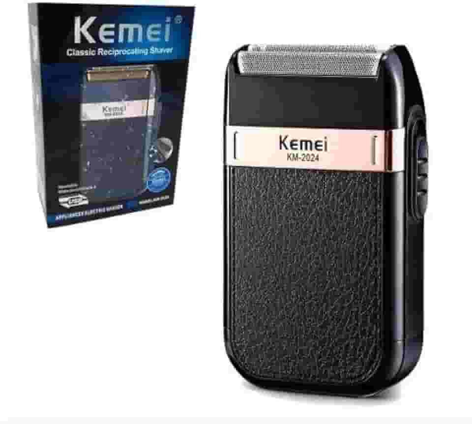 Maquina Barbeador Kemei Shaver Km2024 Bivolt Preto Recarregável 2 Lâmina Unissex Adultos Moderno
