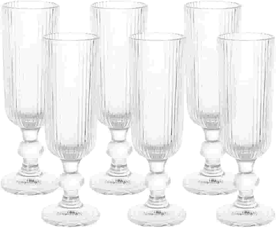 Taça de Champanhe Canelada 140 ml – Conjunto com 6 Peças | Design Cilíndrico Clássico e Sofisticado | Premium Collection