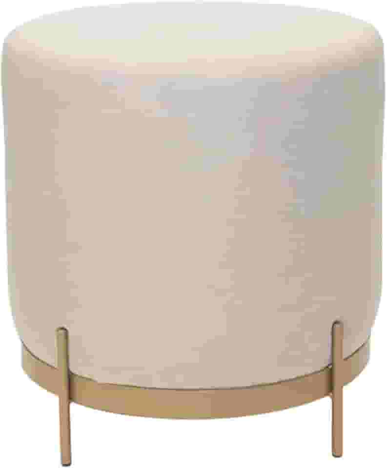 Puff Redondo Compacto Estofado em Linho Base Dourada de Metal - Vibe (Champanhe)