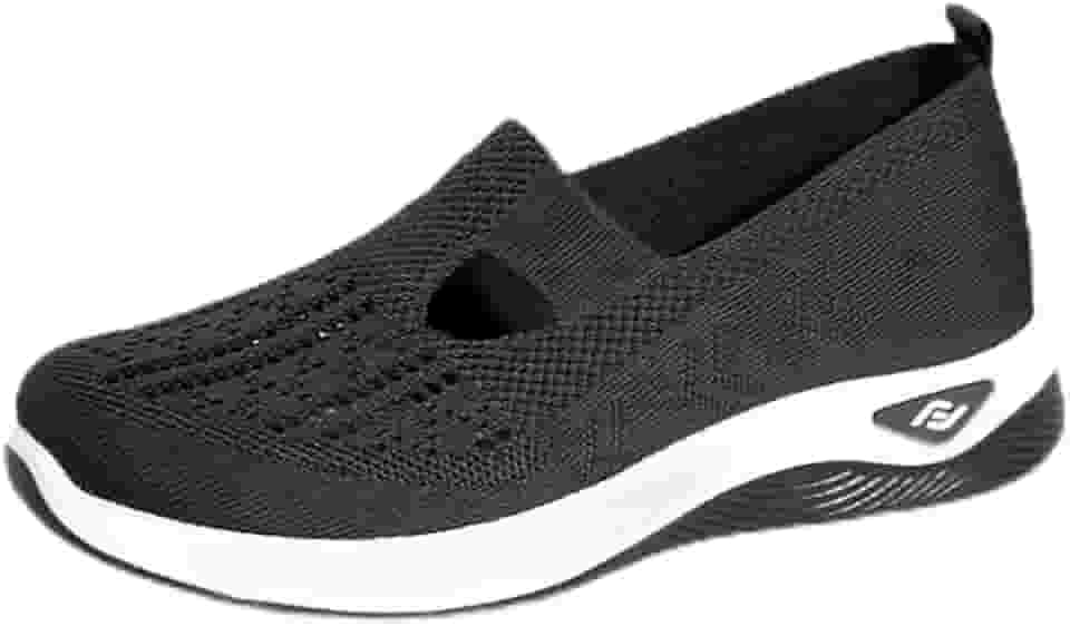 Tênis de caminhada feminino, leve, confortável, respirável, para viagem, treino, caminhada, cabedal de malha, Preto, 36