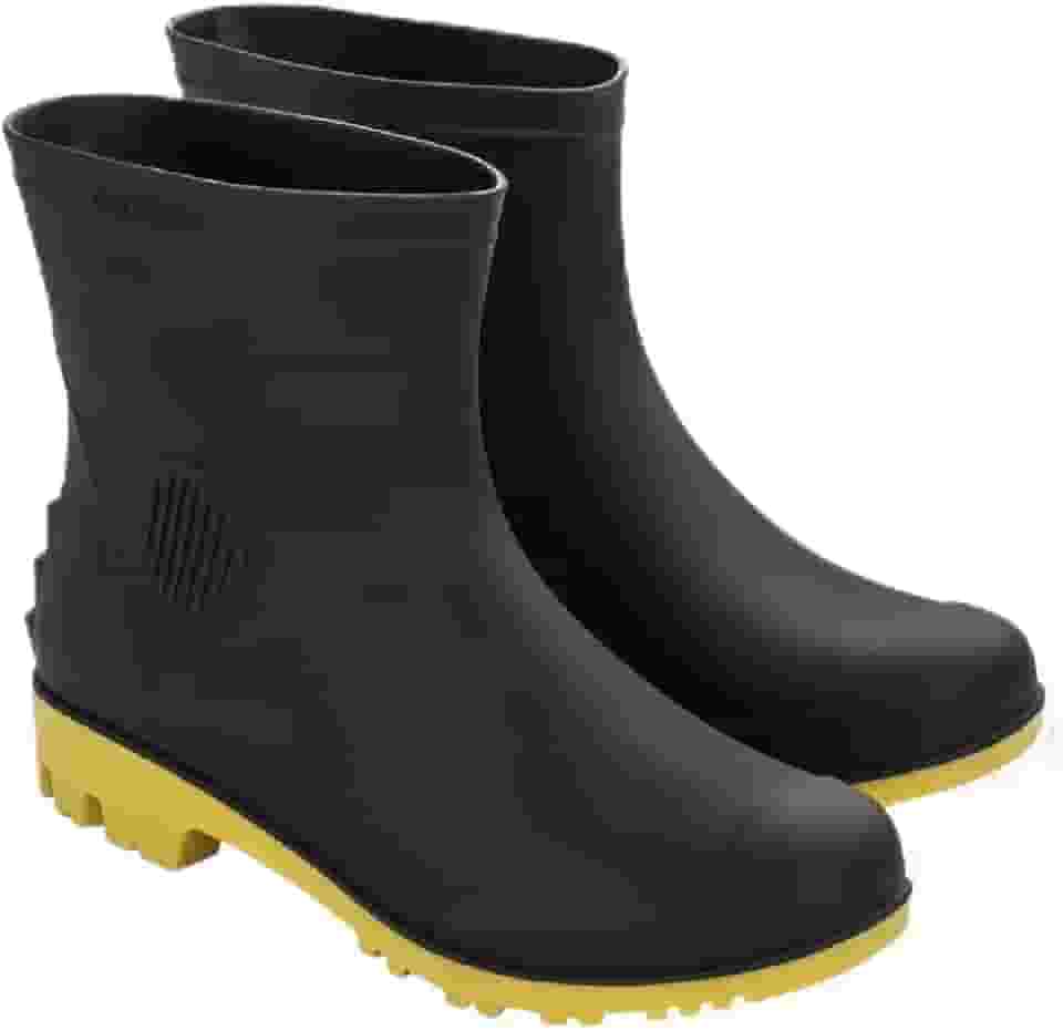 Bota De Pvc Preta E Amarela, Cano 3/4, Com Forro, Grendene