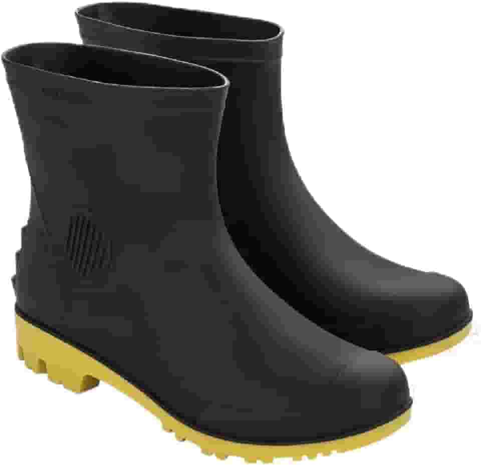 Bota De Pvc Preta E Amarela, Cano 3/4, Com Forro, Grendene