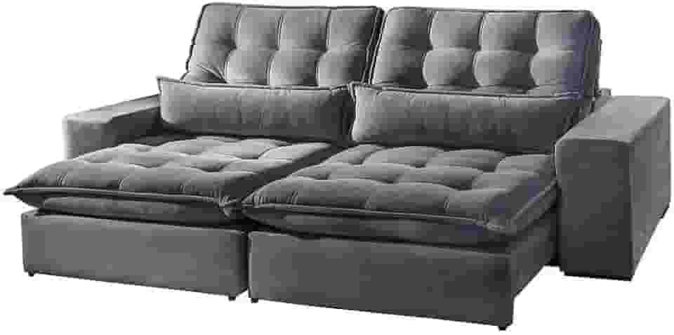 Sofá 5 Lugares Retrátil e Reclinável Bruna 2.90m Suede Móveis Mix