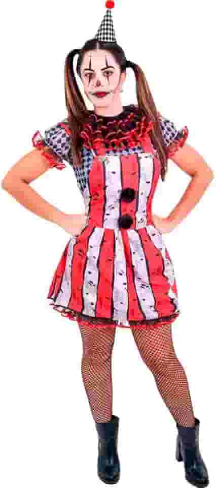 Fantasia Palhaca Halloween Adulta Feminina Terror Assassina de Luxo com Vestido e Chapeu