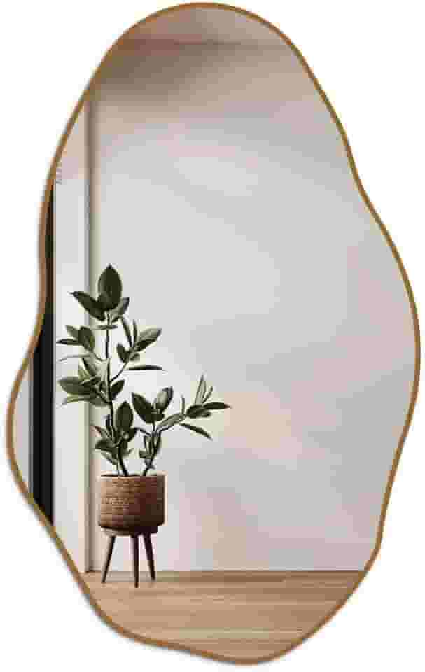 Espelho Orgânico Pedra 80x50cm Design Moderno com Moldura em Couro para Decoração Sofisticada (Caramelo)