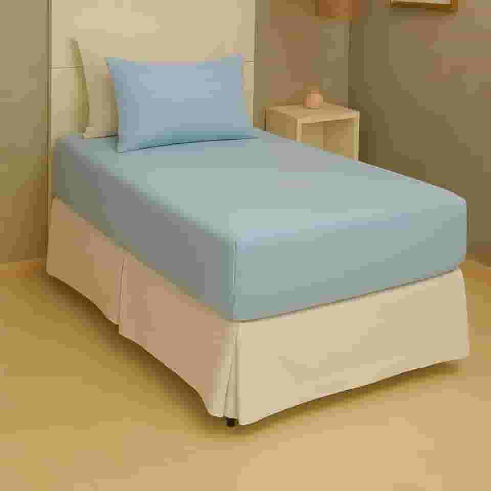 Jogo de Lençol Solteiro 2 Peças Liso Malha 100% Algodão (Azul Bebê)