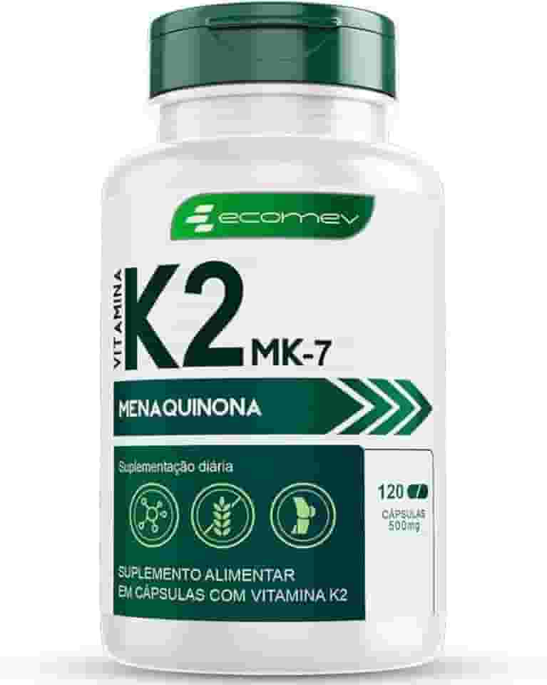 Vitamina K2 Mk7 Menaquinona-7 Pura Isolada 100% Absorção 500mg 120 Cápsulas Ecomev