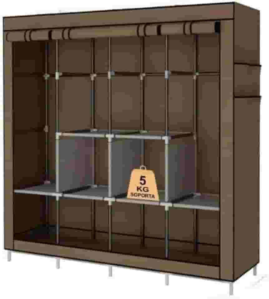 Guarda Roupa Grande Arara Dobrável Com Capa Tecido 4 Divisoria Roupeiro Organizadora Roupas Armários(CINZA,SOLTEIRO)