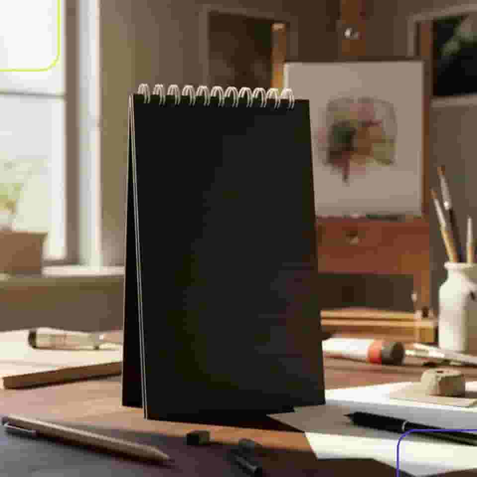 Sketchbook Caderno de Desenho e Anotação - 50 Folhas Sem Pauta, Capa Dura Preta, Papel de Alta Gramatura, Ideal para Arte, Estudos e Projetos Criativos, Portátil e Durável (18x25 cm)