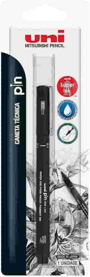 Caneta Técnica 0.1 mm Pin Fine Line, Uni-Ball, Preta, Blister com 1 unidade
