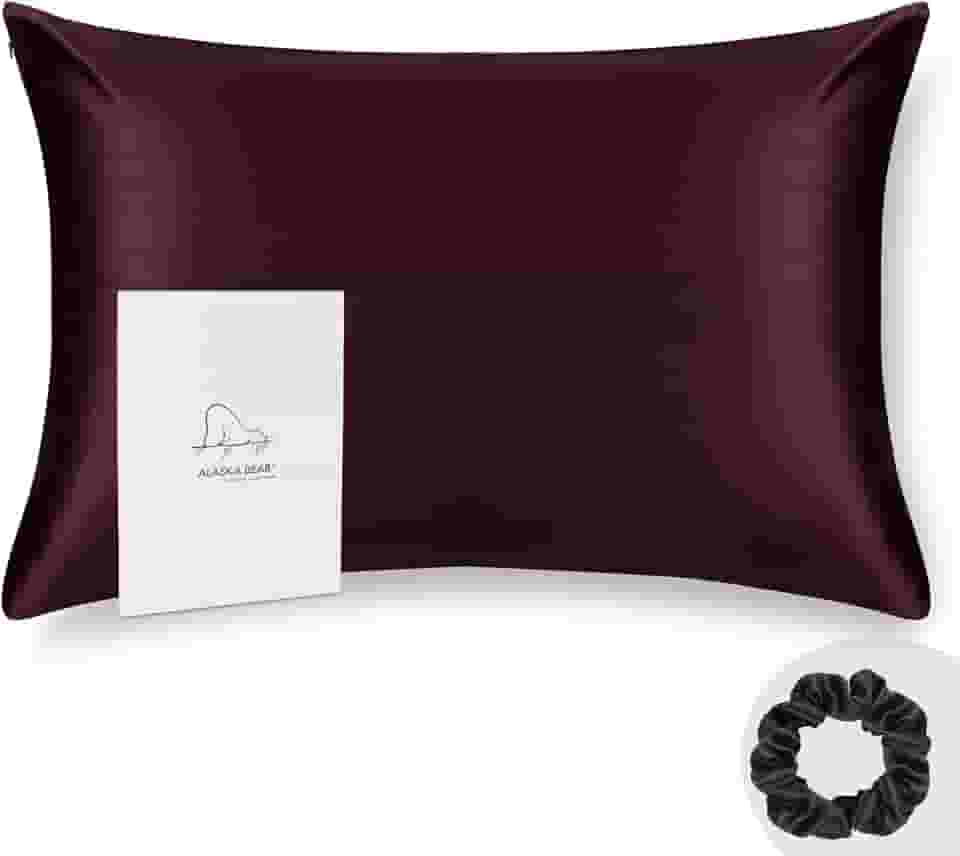 ALASKA BEAR King Silk Fronha e Scrunchie Conjunto de Fronhas para Acne, Cílios e Extensões (1 pacote, Vermelho Borgonha)